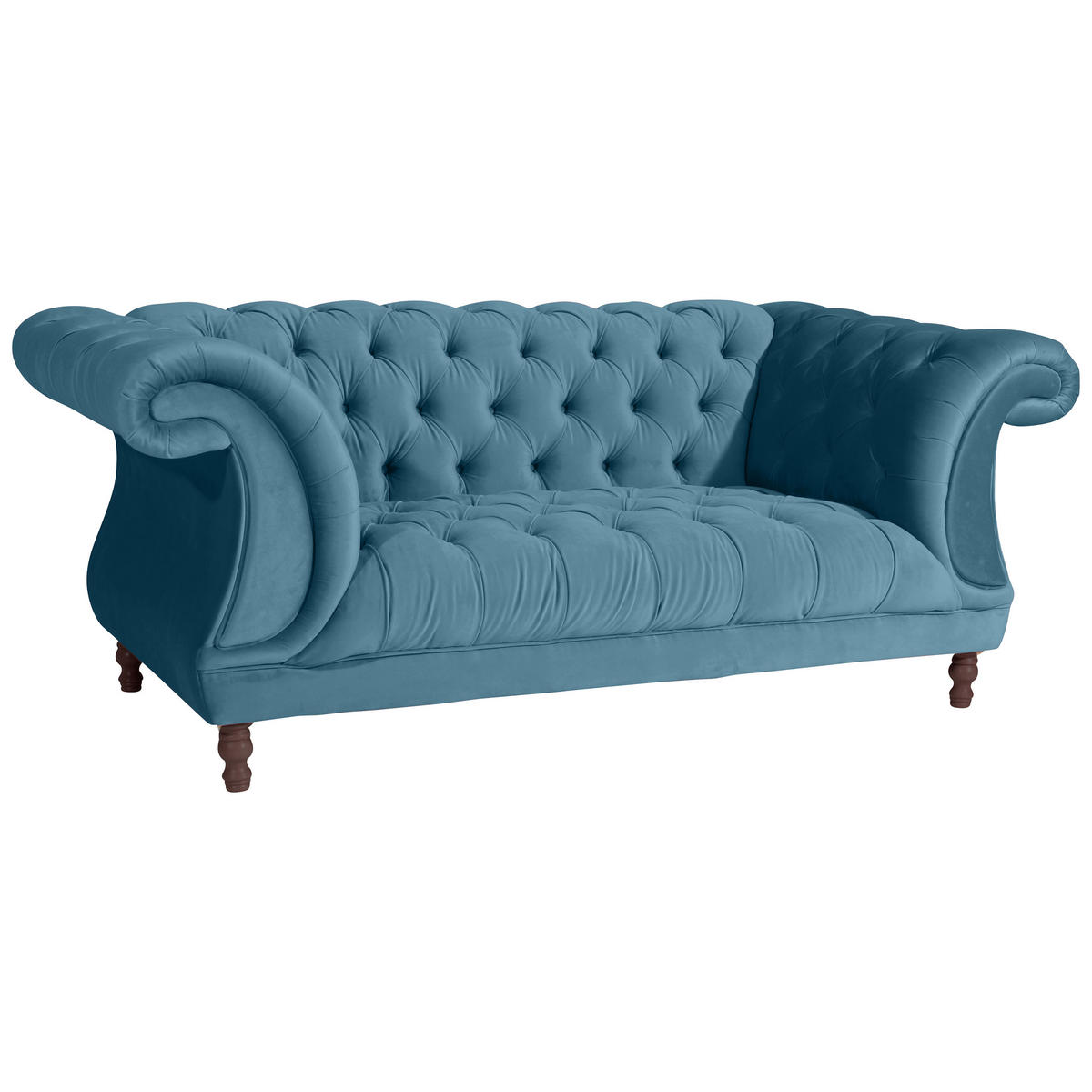 CHESTERFIELD-ZWEISITZER-SOFA  in Velours Petrol  - Nussbaumfarben/Petrol, Design, Holz/Textil (200/80/100cm) - Max Winzer