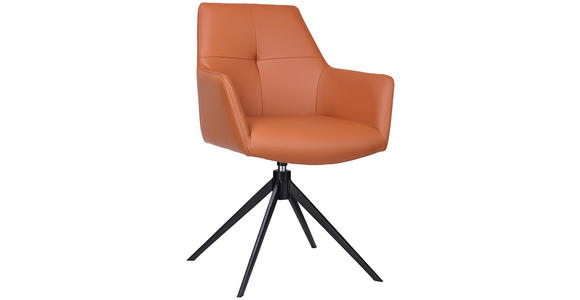 ARMLEHNSTUHL  Lederauswahl, Sitzfläche 360° drehbar, inklusive Armlehnen  Echtleder  - Cognac/Schwarz, KONVENTIONELL, Leder/Metall (59,5/87,5/63cm) - Novel