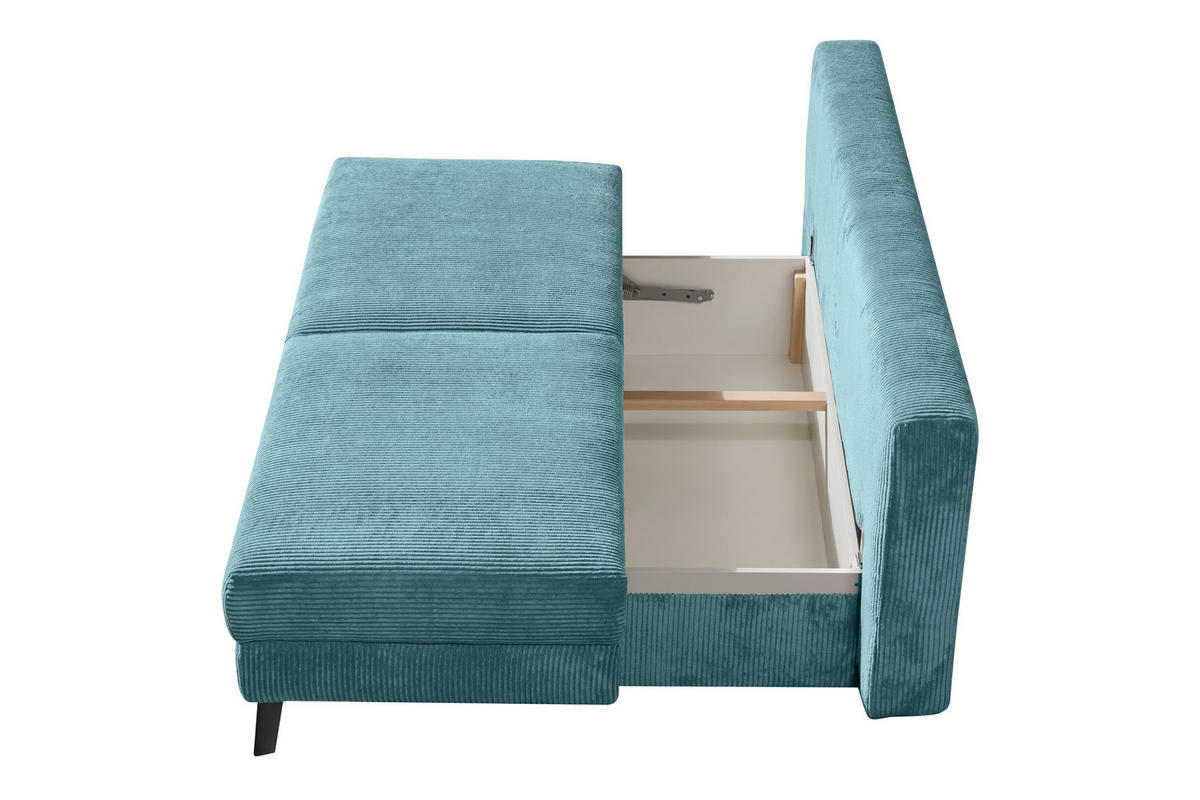 CANAPÉ-LIT in velours côtelé turquoise  - noir/turquoise, Modern, textile/métal (194/91/90cm) - Novel