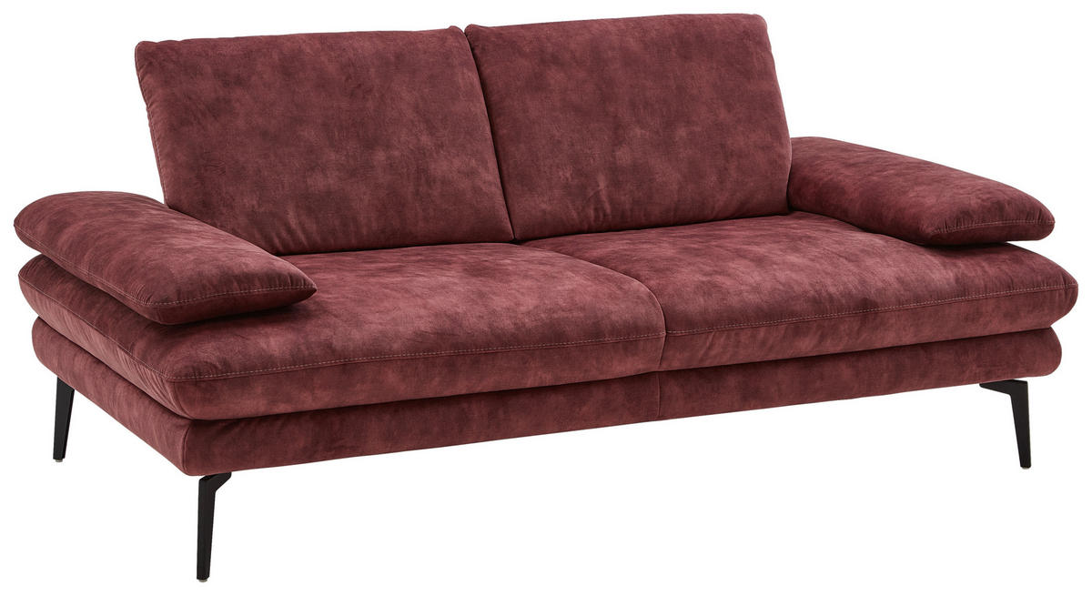 2,5-SITZER in Velours Dunkelrot  - Beige/Schwarz, Design, Textil/Metall (196/89/104cm) - Dieter Knoll