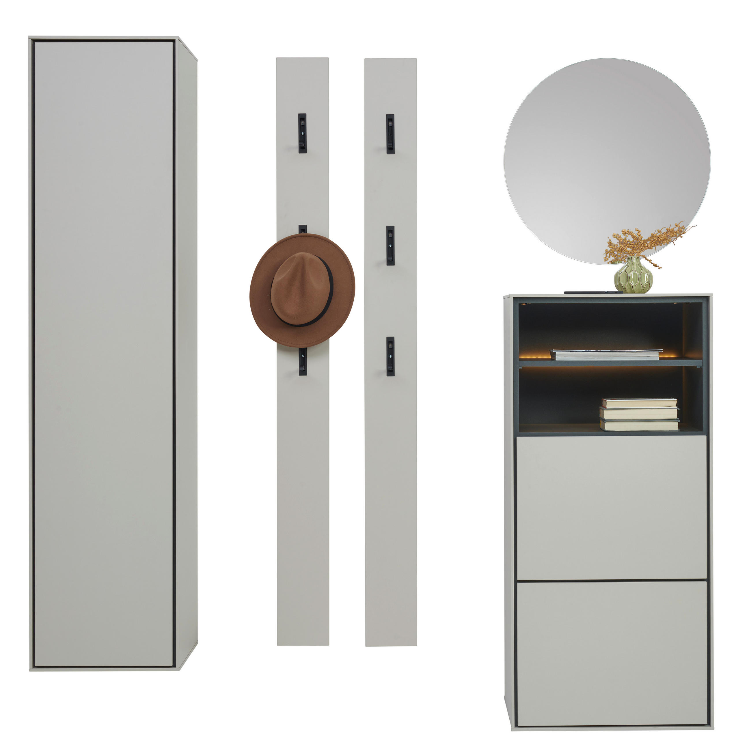 GARDEROBE 5-teilig  in 172/200/41 cm  - Kaschmir/Graphitfarben, Design, Glas/Holzwerkstoff (172/200/41cm) - Voleo