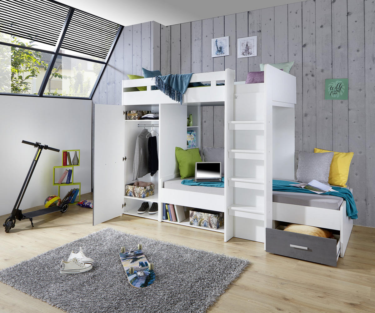 ETAGENBETT - Dunkelgrau/Weiß, KONVENTIONELL, Holzwerkstoff (90/200cm) - MID.YOU