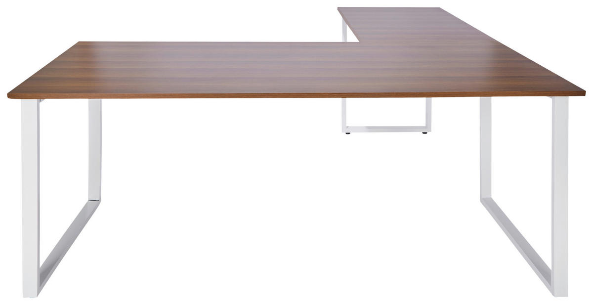 KOTNA PISALNA MIZA leseni material bela, barva oreha  - barva oreha/bela, Basics, kovina/leseni material (180/180/75,5cm) - MID.YOU