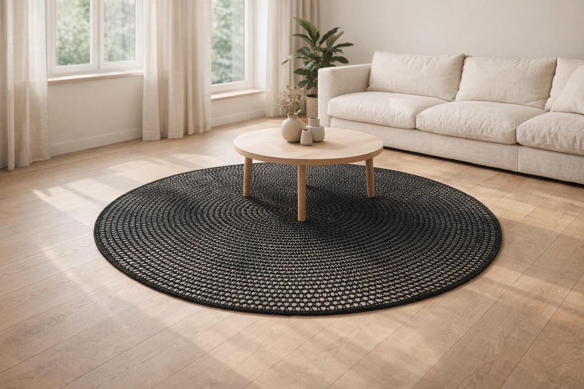 TEPPICH  Wohnzimmer 150 cm Schwarz, Weiß rund  - Schwarz/Weiß, Trend, Textil (150cm)