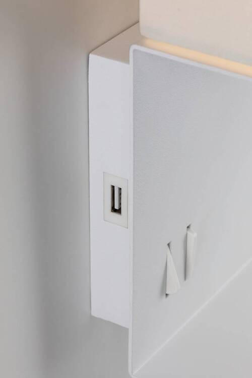 Thumbnail - Paulmann Wandleuchte Merani, Weiß, Grau, Textil, Metall, rechteckig,rechteckig, G, 25x35.5 cm, Lesearm, Ablage, USB-Ansc...