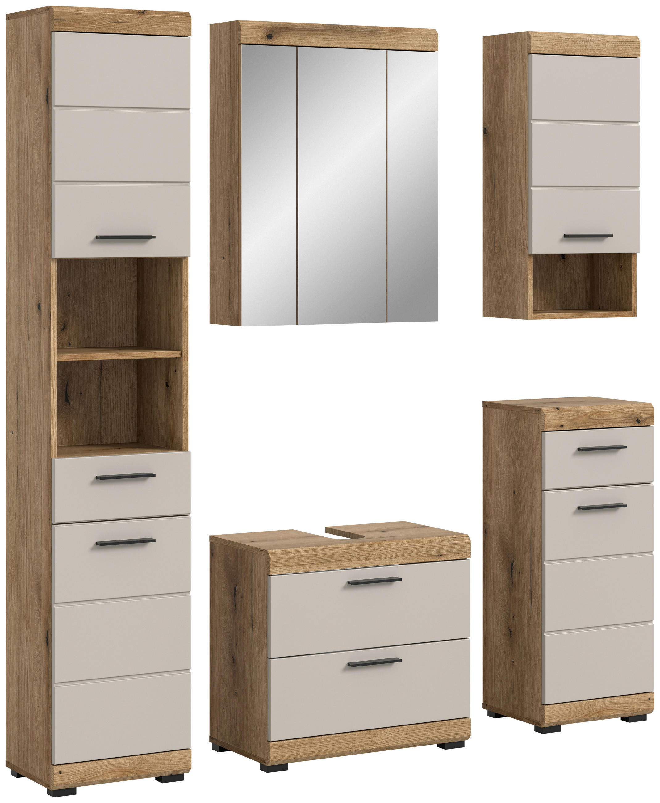 BADEZIMMER 5-teilig  in 134 cm  - Kaschmir/Schwarz, MODERN, Glas/Holzwerkstoff (134cm) - MID.YOU
