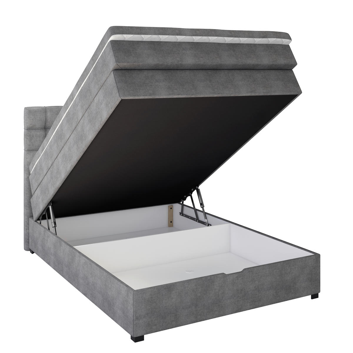 BOXSPRINGBETT 120/200 cm,  in Grau, Matratze, Bettkasten, Topper, H3 = fest  - Schwarz/Grau, KONVENTIONELL, Kunststoff/Textil (120/200cm) - Boxxx