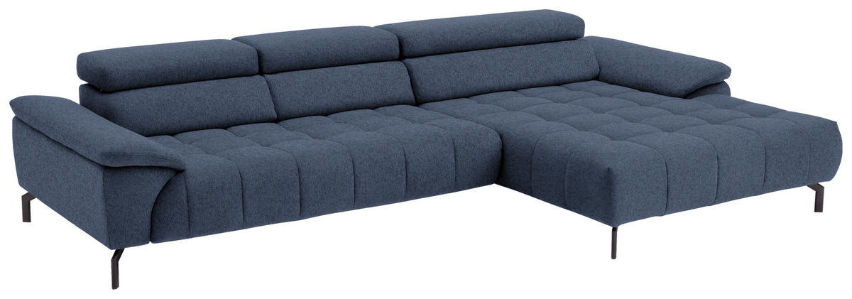 ECKSOFA in Webstoff Blau  - Blau/Schwarz, Design, Textil/Metall (329/190cm) - Beldomo Style
