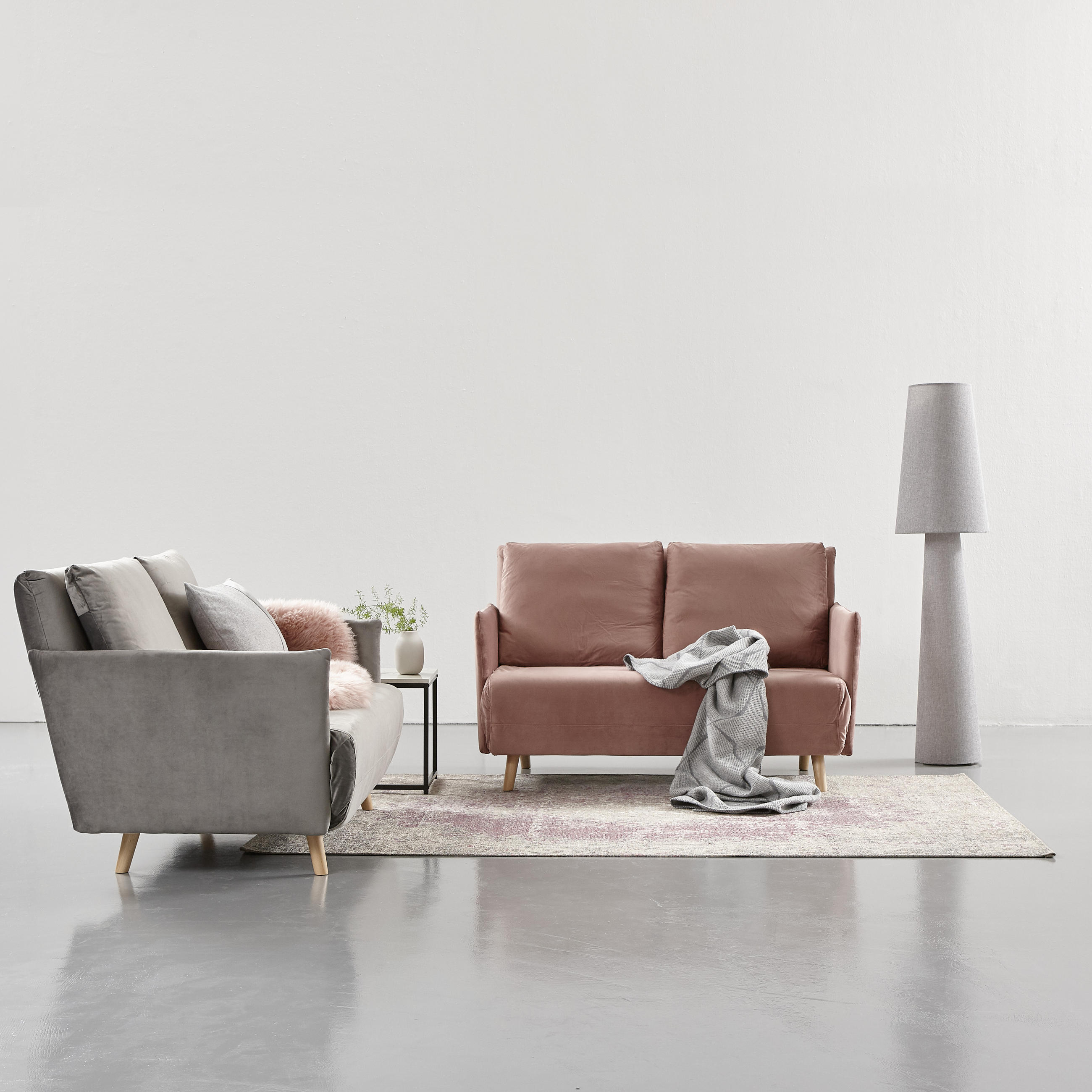 SCHLAFSOFA Samt Altrosa  - Altrosa/Naturfarben, Design, Holz/Kunststoff (132/82/91cm) - Livetastic