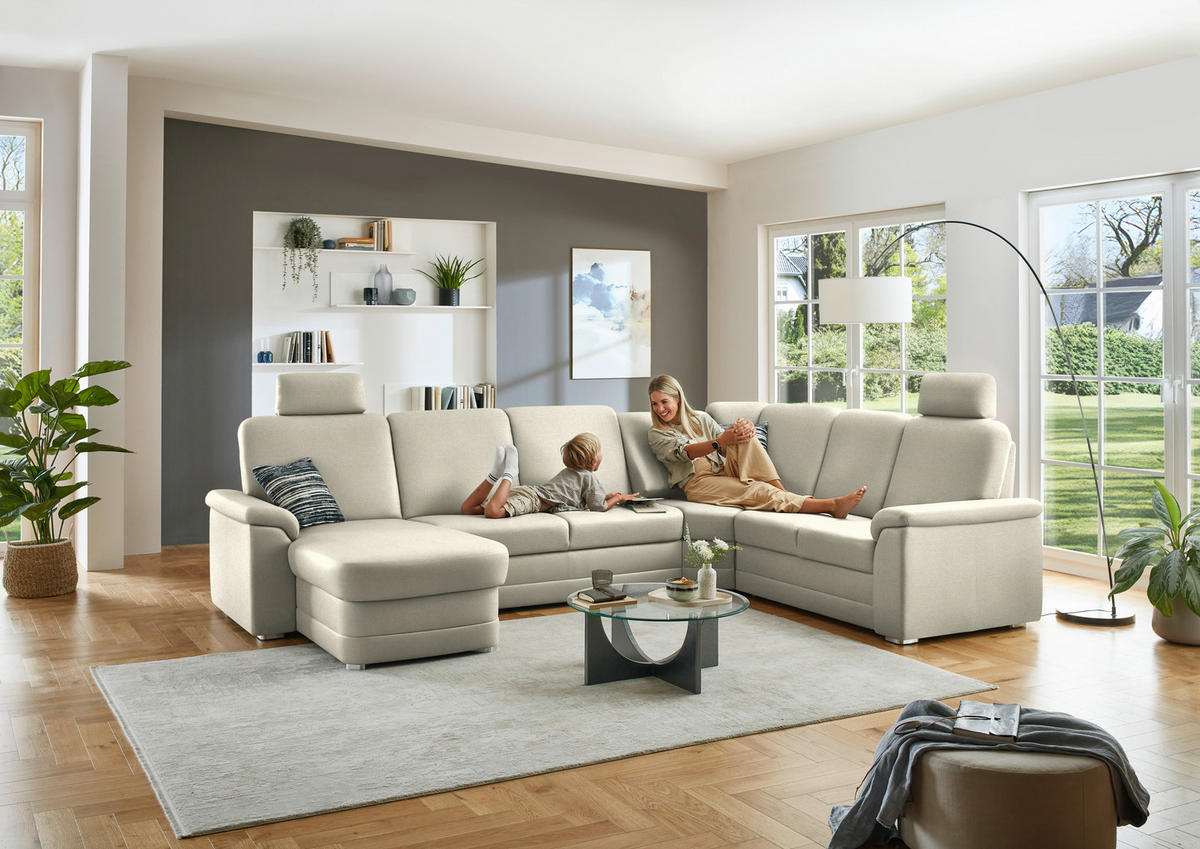 WOHNLANDSCHAFT  in Chenille Silberfarben  - Silberfarben/Alufarben, KONVENTIONELL, Holz/Textil (160/329/235cm) - Beldomo Comfort