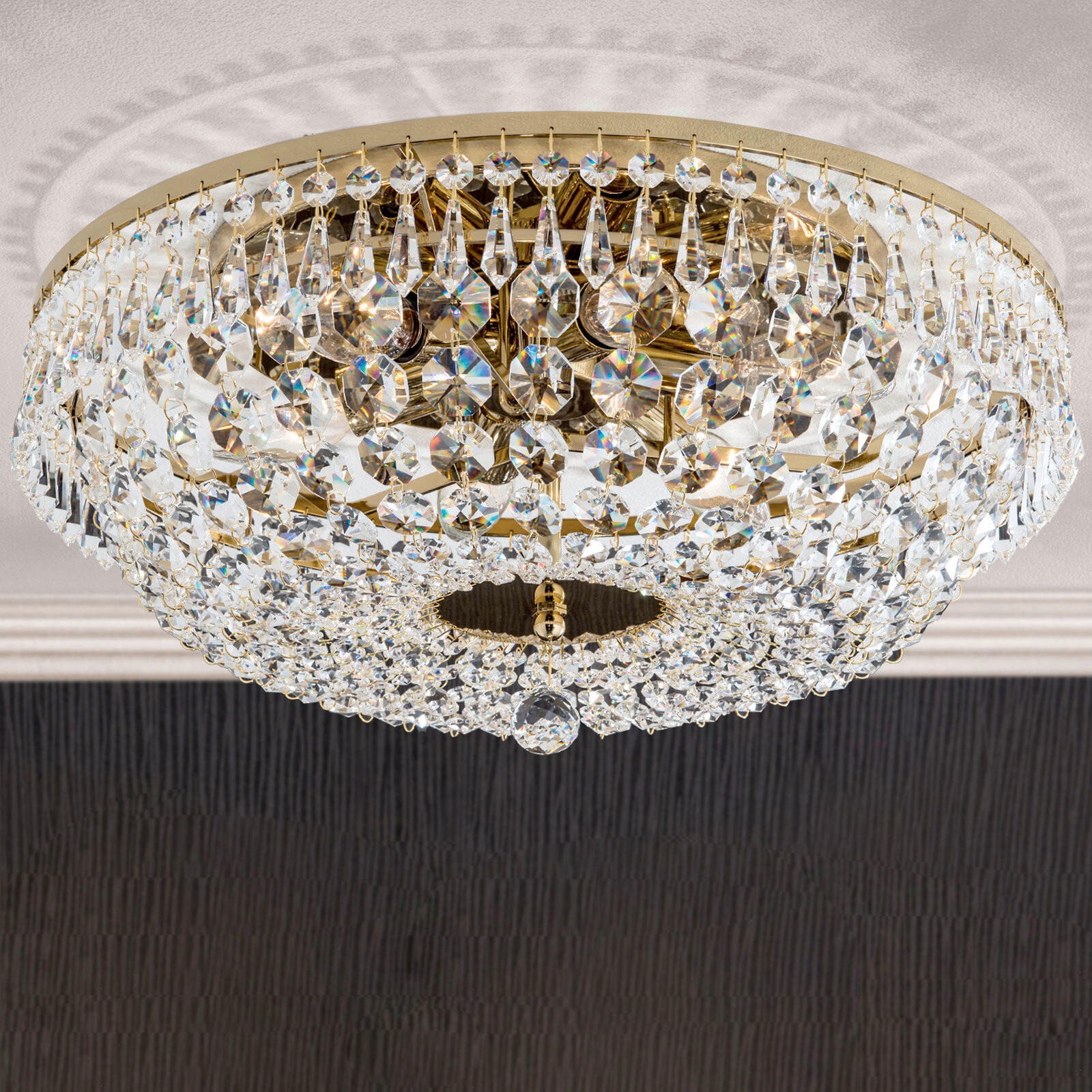 XXXLutz Kristall-Deckenleuchte Sheraton Gold 20 cm