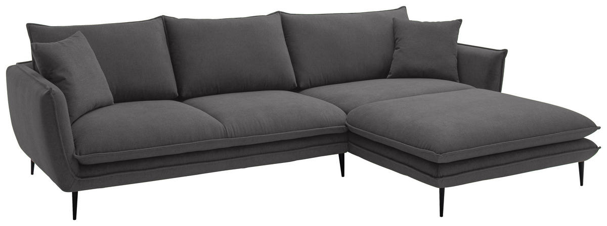 ECKSOFA Taupe Webstoff  - Taupe/Schwarz, KONVENTIONELL, Textil/Metall (304/196cm) - Hom`in
