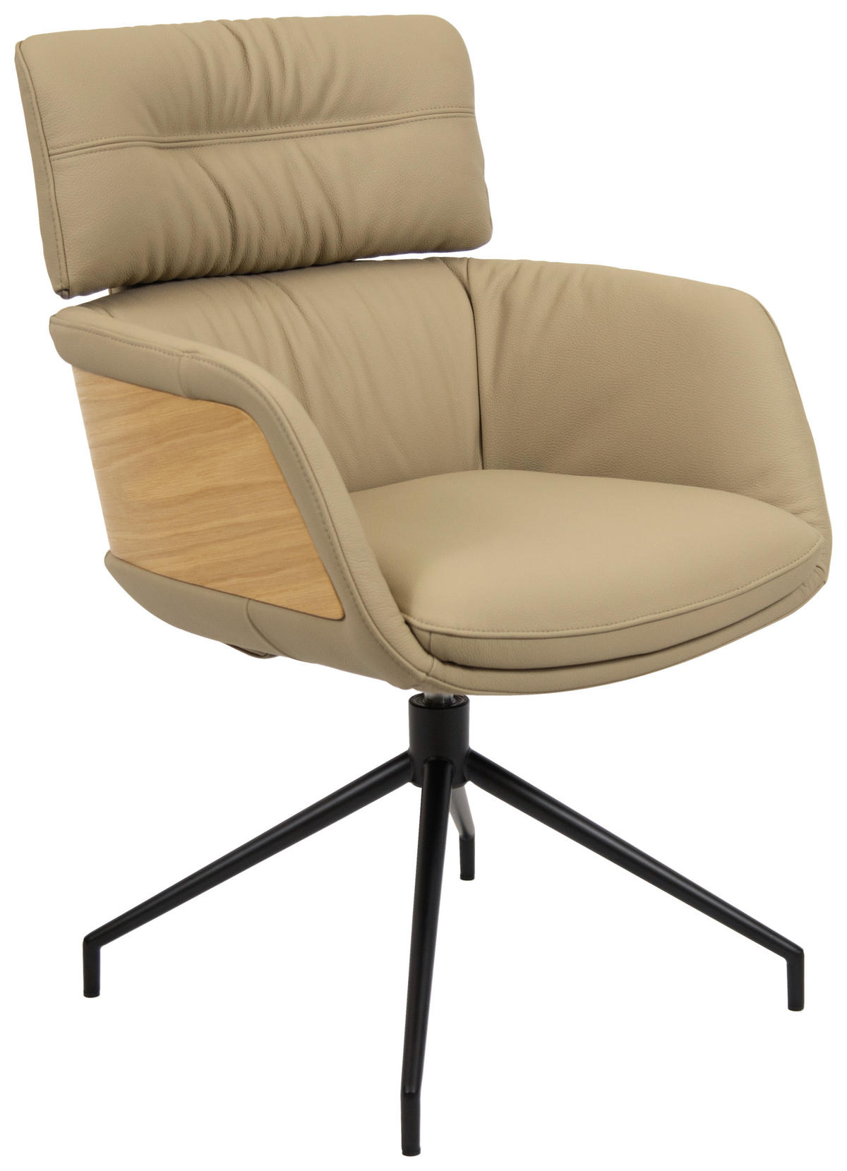 ARMLEHNSTUHL  in Eisen Echtleder pigmentiert  - Taupe/Eichefarben, Design, Leder/Holz (62/92/66cm) - Dieter Knoll