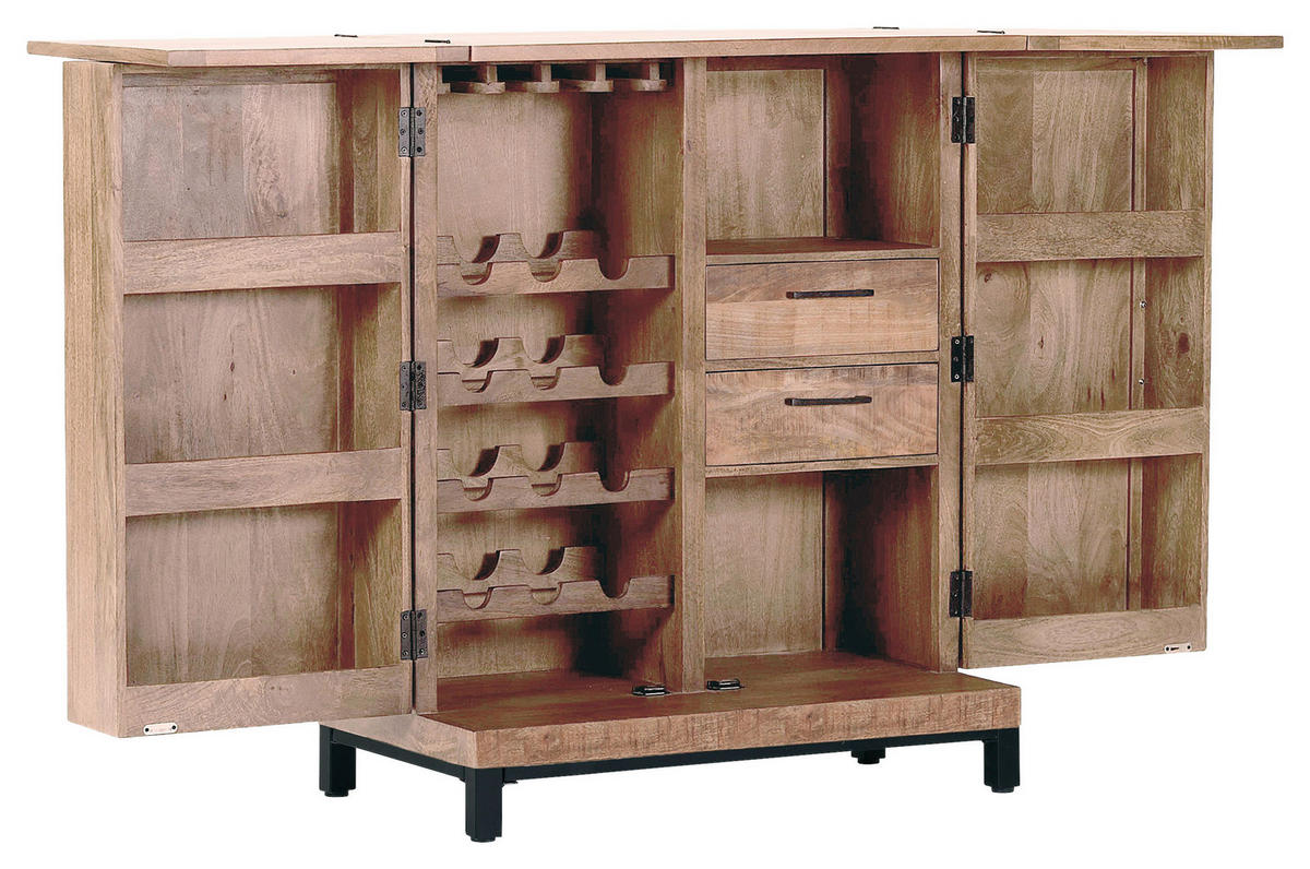 BAR Mangoholz massiv Naturfarben  - Schwarz/Naturfarben, Design, Holz/Metall (100-150/122/55cm) - Landscape