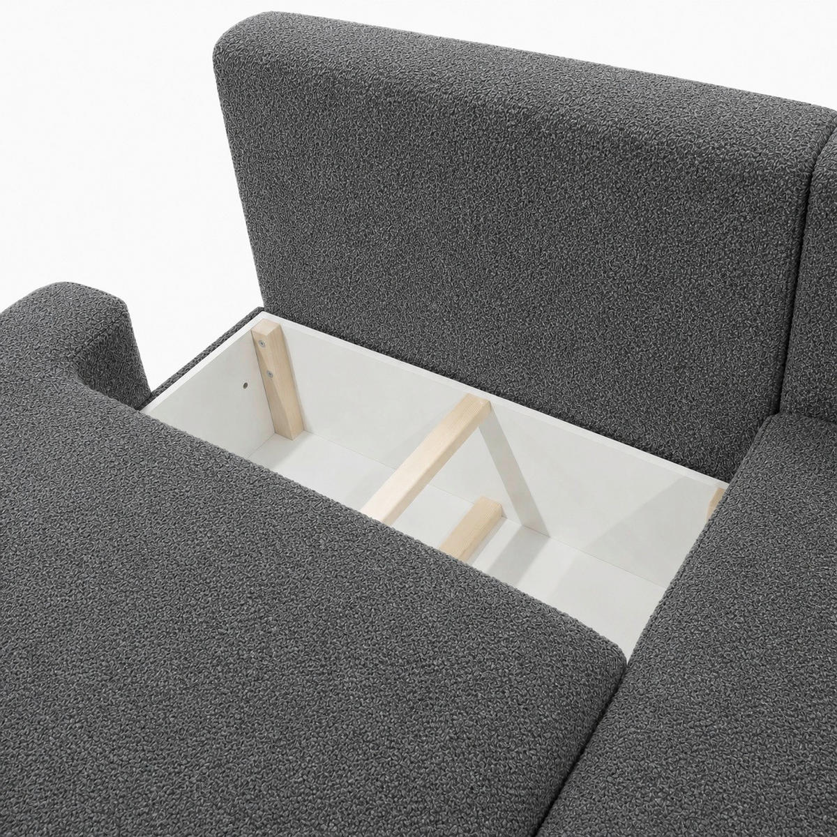 ECKSOFA FREDO Dunkelgrau Bouclé  - Dunkelgrau/Schwarz, Design, Kunststoff/Textil (233/150cm) - MID.YOU