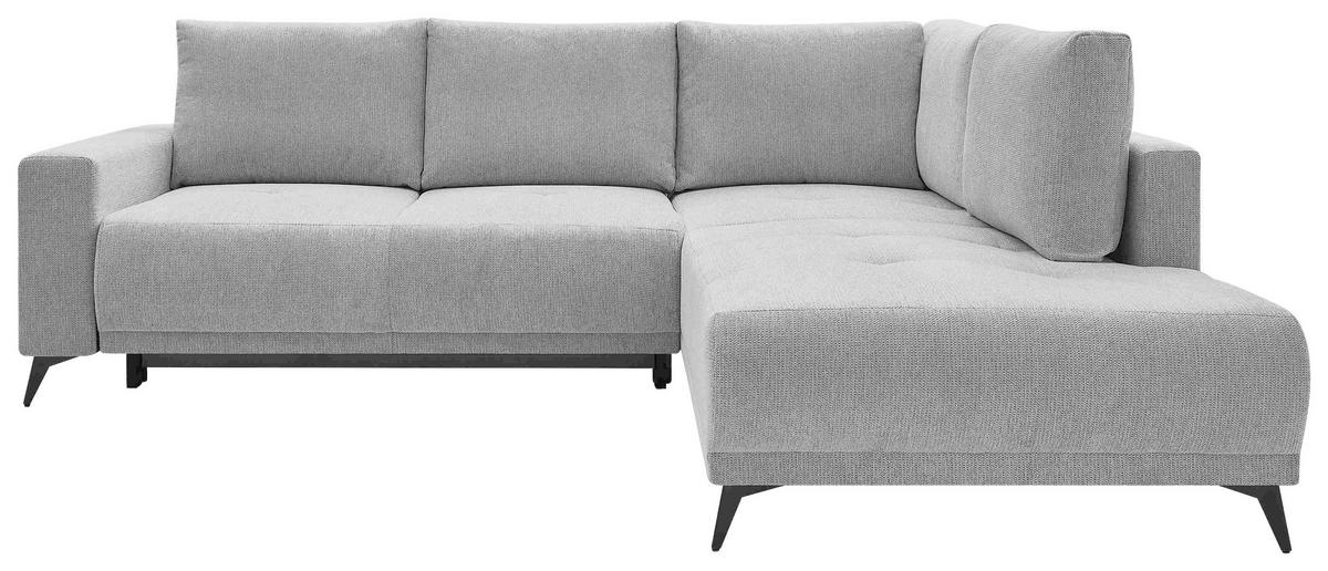 ECKSOFA RAFAEL Hellgrau Struktur Rückenkissen, Bettkasten  - Hellgrau/Schwarz, Design, Textil/Metall (269/218cm) - P & B
