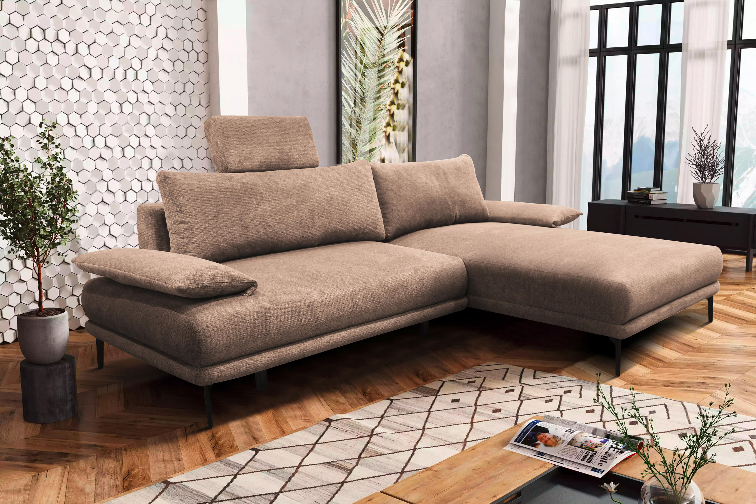 ECKSOFA in Webstoff Beige  260/192 cm  - Beige/Schwarz, Design, Textil/Metall (260/192cm) - MID.YOU