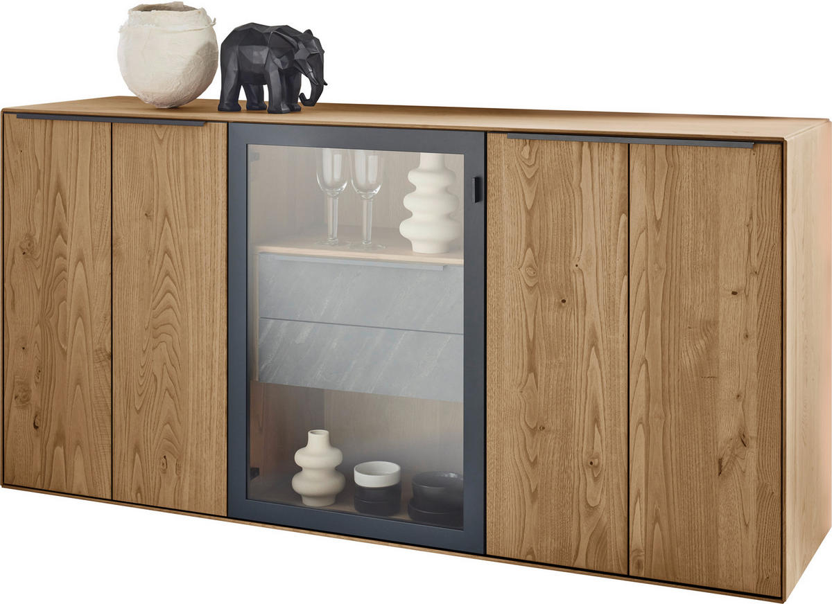 SIDEBOARD Anthrazit, Kastanienfarben  182/90,3/47,1 cm  - Kastanienfarben/Anthrazit, Natur, Glas/Holz (182/90,3/47,1cm) - Valnatura