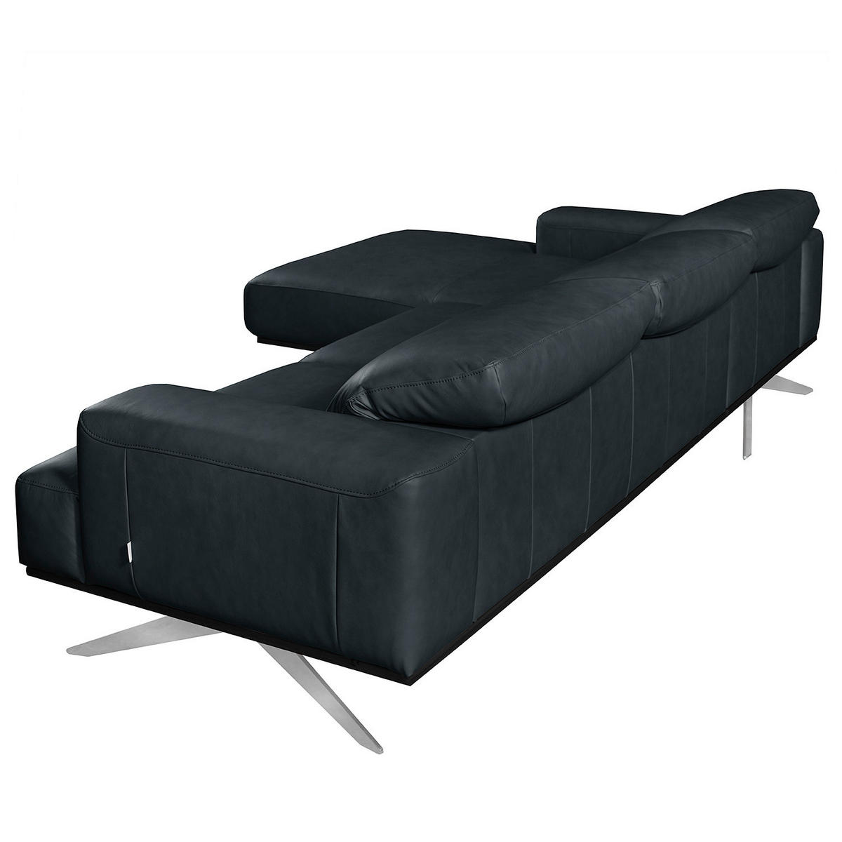 ECKSOFA  in Echtleder Blau  187/295 cm  - Chromfarben/Blau, Design, Leder/Metall (187/295cm) - Livetastic
