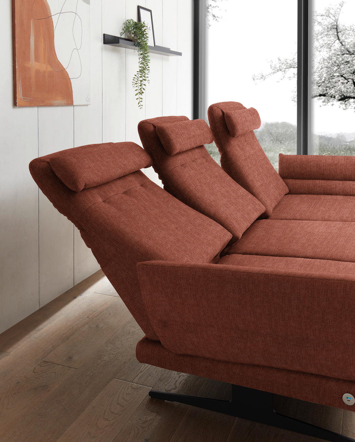 ECKSOFA in Flachgewebe Rostfarben  - Rostfarben/Schwarz, Design, Textil/Metall (279-327/176-217cm) - Dieter Knoll