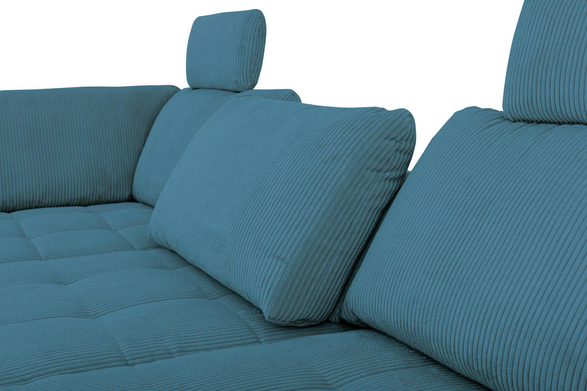 ECKSOFA in Cord, Velours Petrol  - Petrol/Schwarz, Design, Textil/Metall (197/291cm) - Beldomo Style