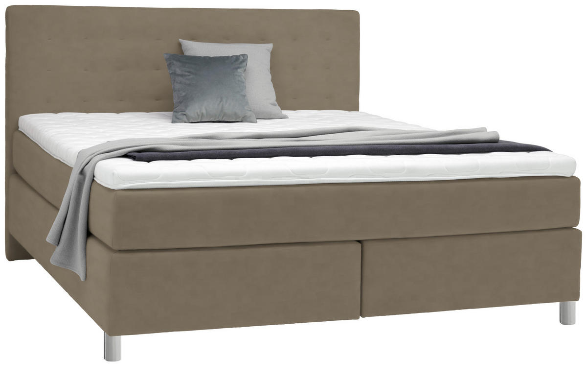 BOXSPRINGBETT 200/200 cm  in Graubraun  - Chromfarben/Graubraun, Konventionell, Kunststoff/Textil (200/200cm) - Voleo