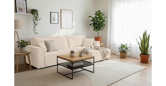 ECKSOFA inkl. Funktionen Beige Cord  - Beige/Schwarz, Design, Textil (267/141cm) - Xora