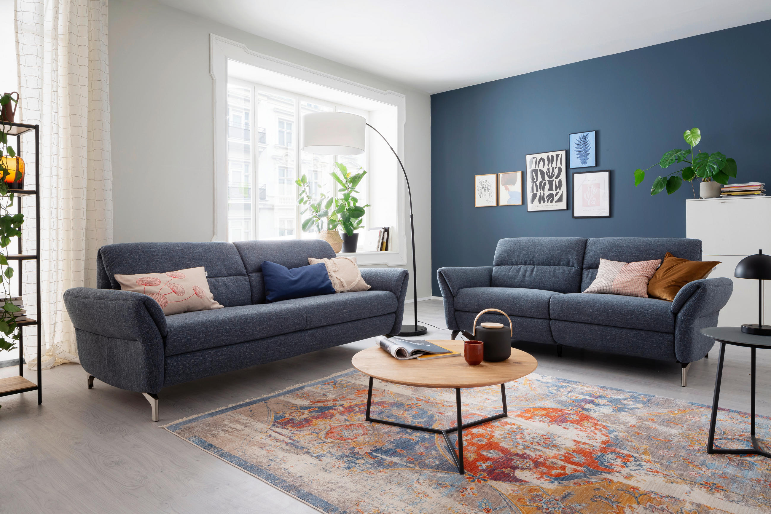 2-SITZER-SOFA in Flachgewebe Blaugrau - Blaugrau/Nickelfarben, Design, Textil/Metall (186/87/100cm) - Schöner Wohnen