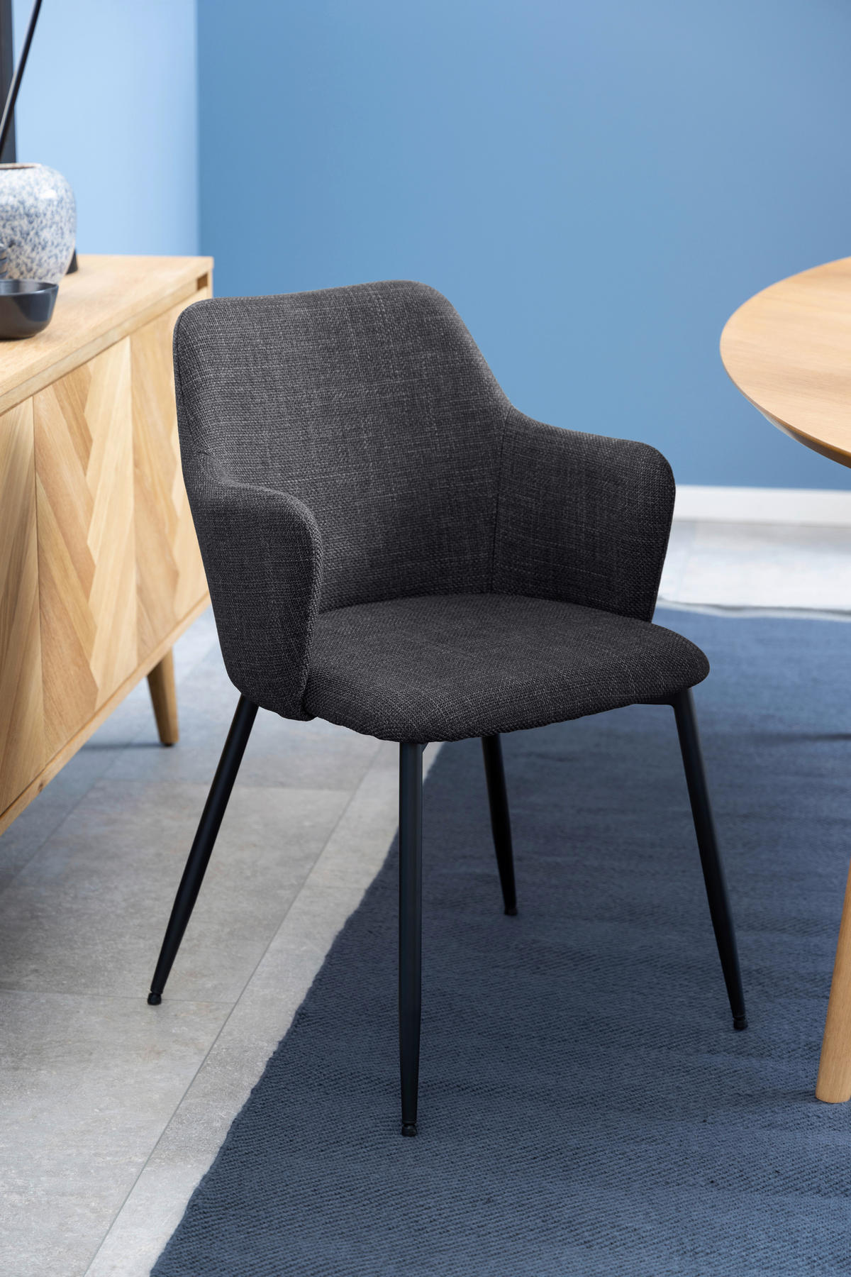 ŽIDLE S PODRUČKAMI, plochá tkanina, tmavě šedá - černá/tmavě šedá, Moderní, kov/textil (54,5/84,5/60cm) - MID.YOU