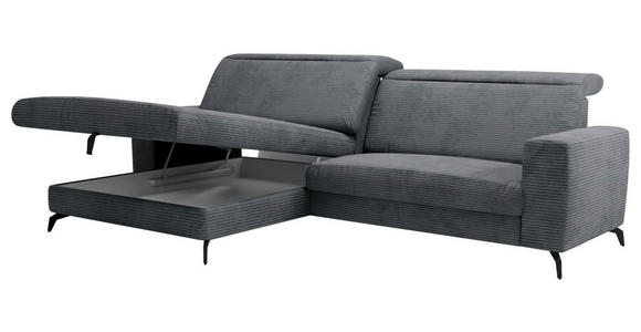 ECKSOFA inkl. Funktion Grau Cord  - Schwarz/Grau, KONVENTIONELL, Textil/Metall (178/290cm) - Cantus