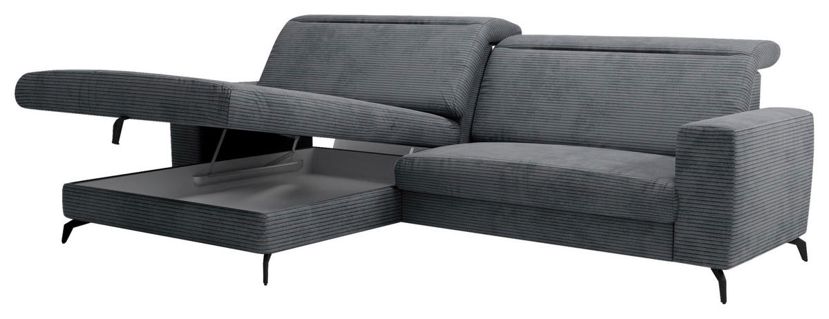 ECKSOFA in Cord Grau  178/290 cm  - Schwarz/Grau, KONVENTIONELL, Textil/Metall (178/290cm) - Sit & More