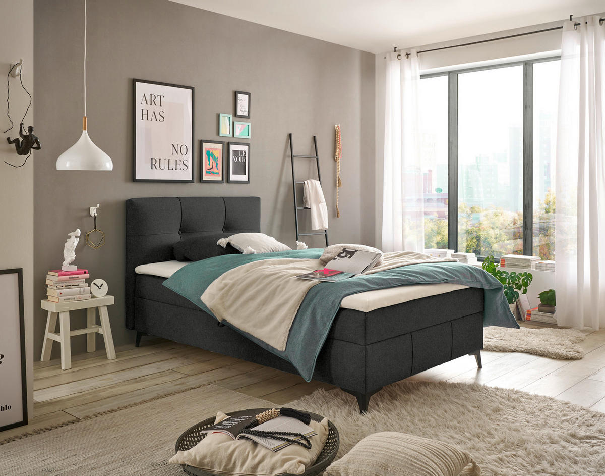 BOXBETT 120/200 cm  in Anthrazit  - Anthrazit, Basics, Holzwerkstoff/Textil (120/200cm) - Xora