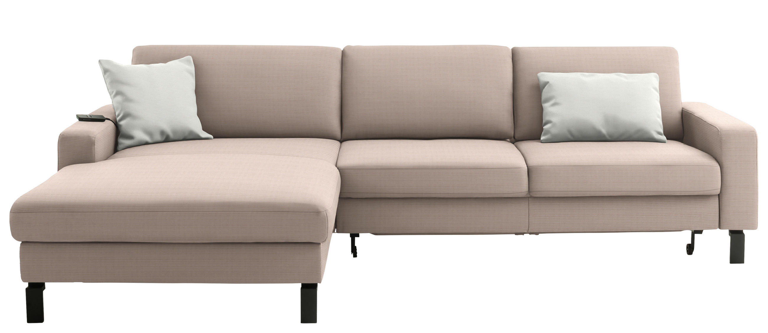 ECKSOFA  in Cord Taupe Rücken echt, Sitztiefenverstellung  185/298 cm  - Taupe/Schwarz, Design, Textil/Metall (185/298cm) - Pure Home Lifestyle