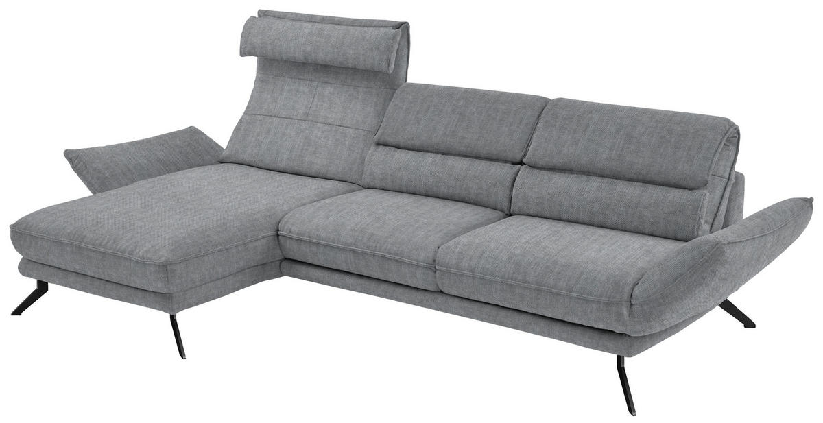ECKSOFA in Velours Silberfarben  - Silberfarben/Schwarz, Design, Textil/Metall (153/283cm) - Valdera