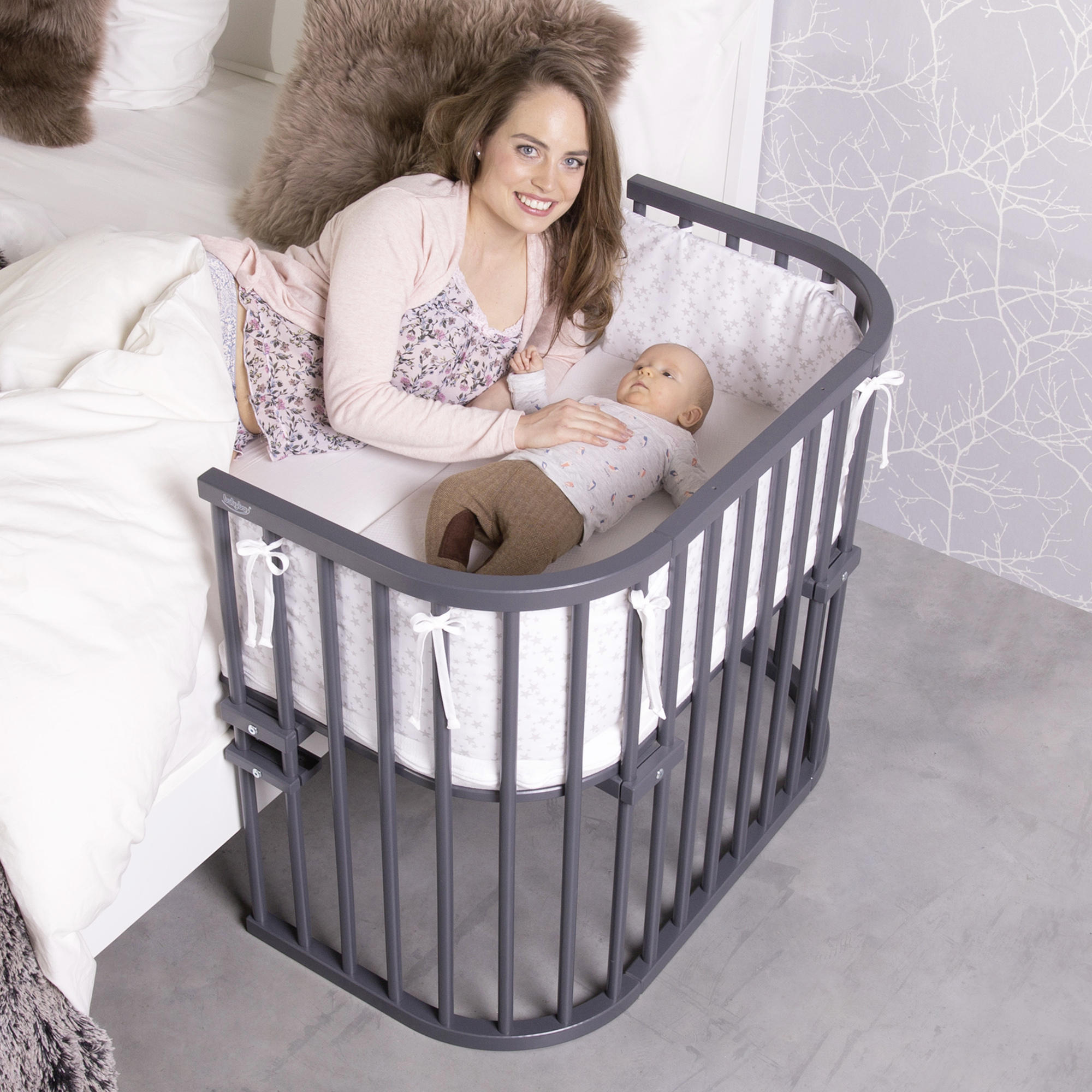 BEISTELLBETT BABYBAY MAXI 94/54/79 cm  - Schieferfarben/Grau, Basics, Holz (94/54/79cm) - Babybay