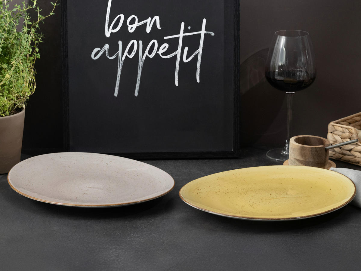 STEAKTELLERSET Vintage Nature Curry 4-teilig  - Currygelb, Basics, Keramik - Creatable