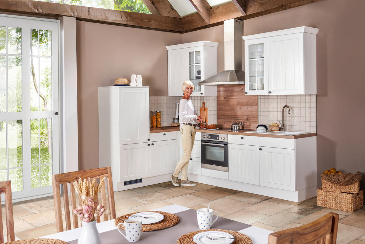 Bucătărie Pe Colț   - alb/culoare lemn stejar, Romantik / Landhaus, material pe bază de lemn (290/185cm) - Venda