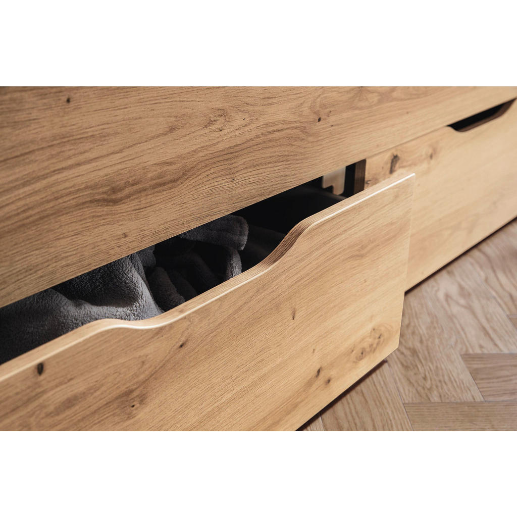 Thumbnail - Xora Stauraumbett Aditio Beds, Eiche, Holzwerkstoff, 4 Schubladen, 140x200 cm, Blauer Engel, Goldenes M, gepolstertes Ko...