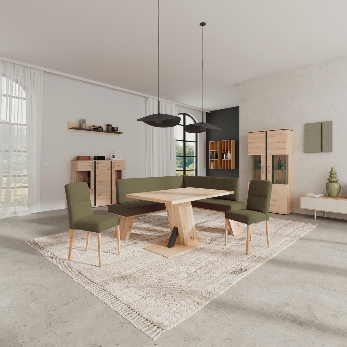 ECKBANK 185/150 cm Webstoff Grün   - Eichefarben/Grün, KONVENTIONELL, Textil (185/150cm) - Livetastic