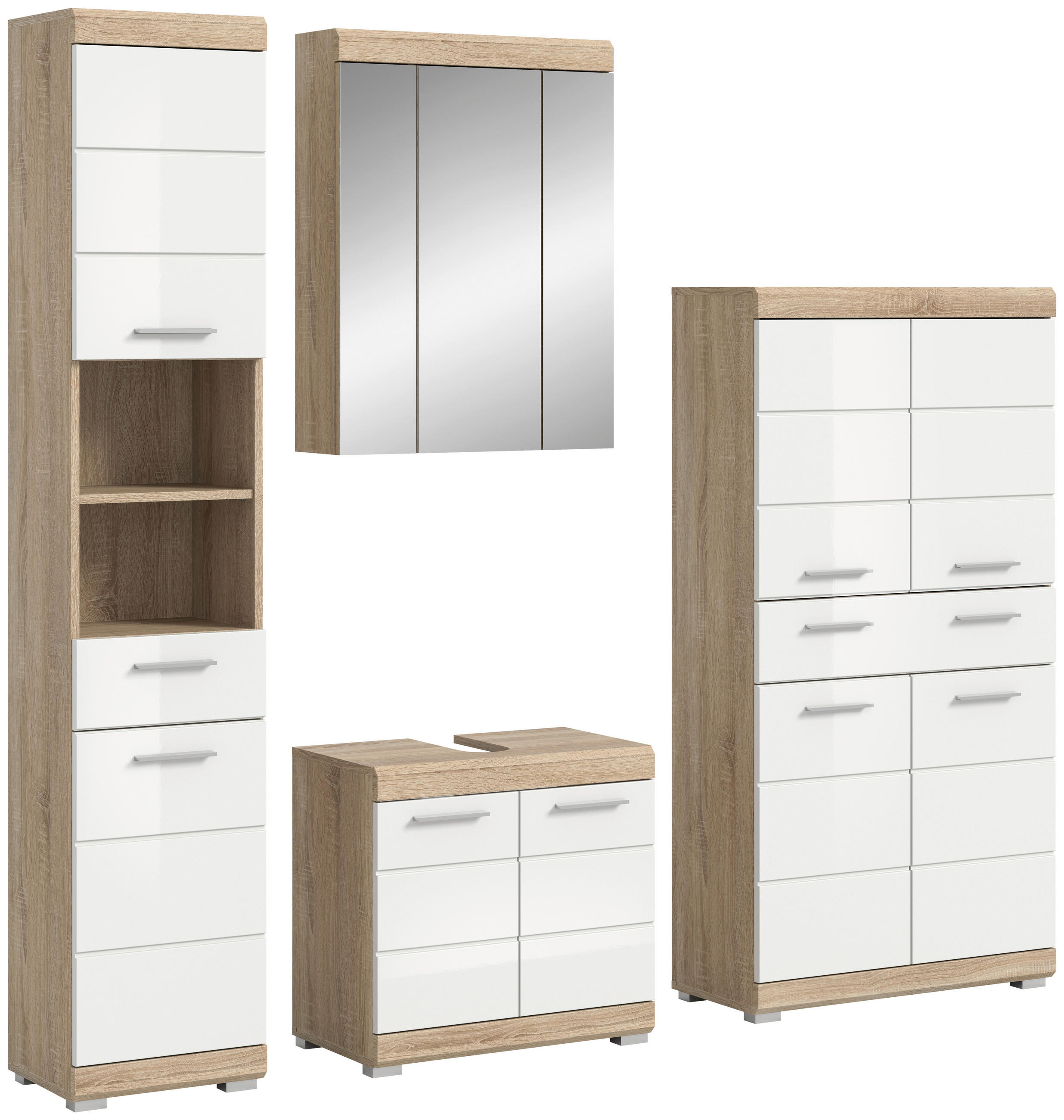 BADEZIMMER 4-teilig  in 171 cm  - Weiß Hochglanz/Silberfarben, MODERN, Glas/Holzwerkstoff (171cm) - MID.YOU