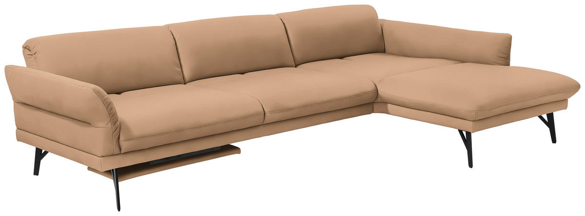 ECKSOFA in Echtleder Naturfarben, Orange  - Anthrazit/Naturfarben, Design, Leder/Metall (308/173cm) - Joop!