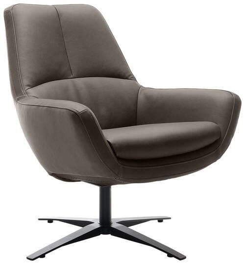 SESSEL in Echtleder Grau  - Schwarz/Grau, Modern, Leder/Metall (81/92/83cm) - Trendmanufaktur