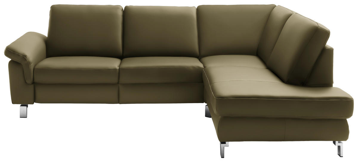 ECKSOFA in Echtleder Grün  - Chromfarben/Grün, Design, Leder/Metall (271/200cm) - Pure Home Lifestyle