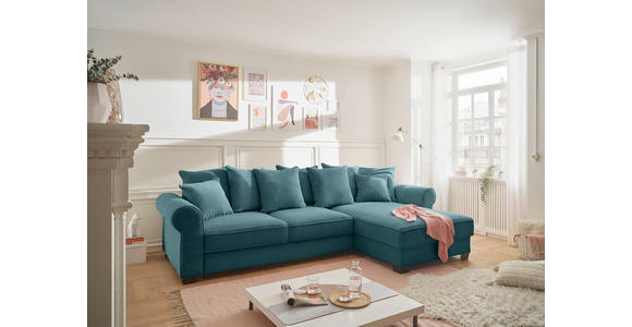 ECKSOFA Azurblau Cord  - Azurblau/Schwarz, KONVENTIONELL, Kunststoff/Textil (318/197cm) - Hom`in