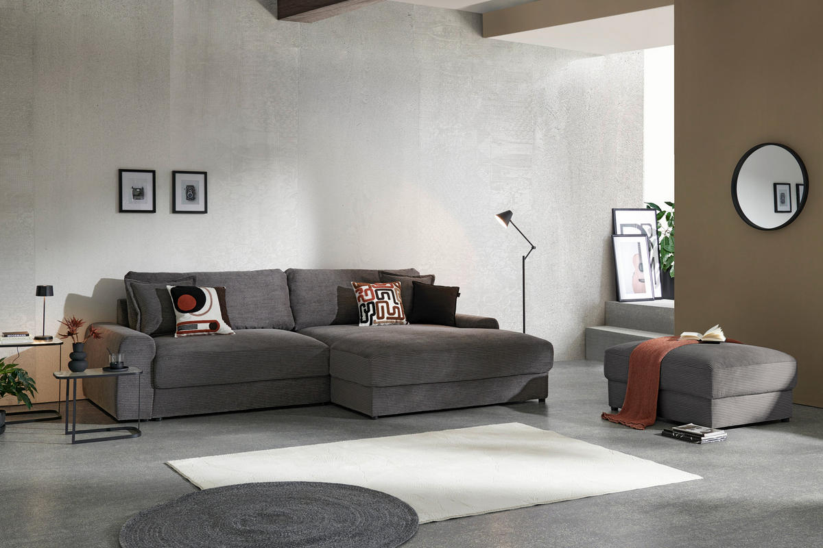 ECKSOFA in Cord Dunkelgrau  300/180 cm  - Dunkelgrau/Schwarz, MODERN, Kunststoff/Textil (300/180cm) - Carryhome