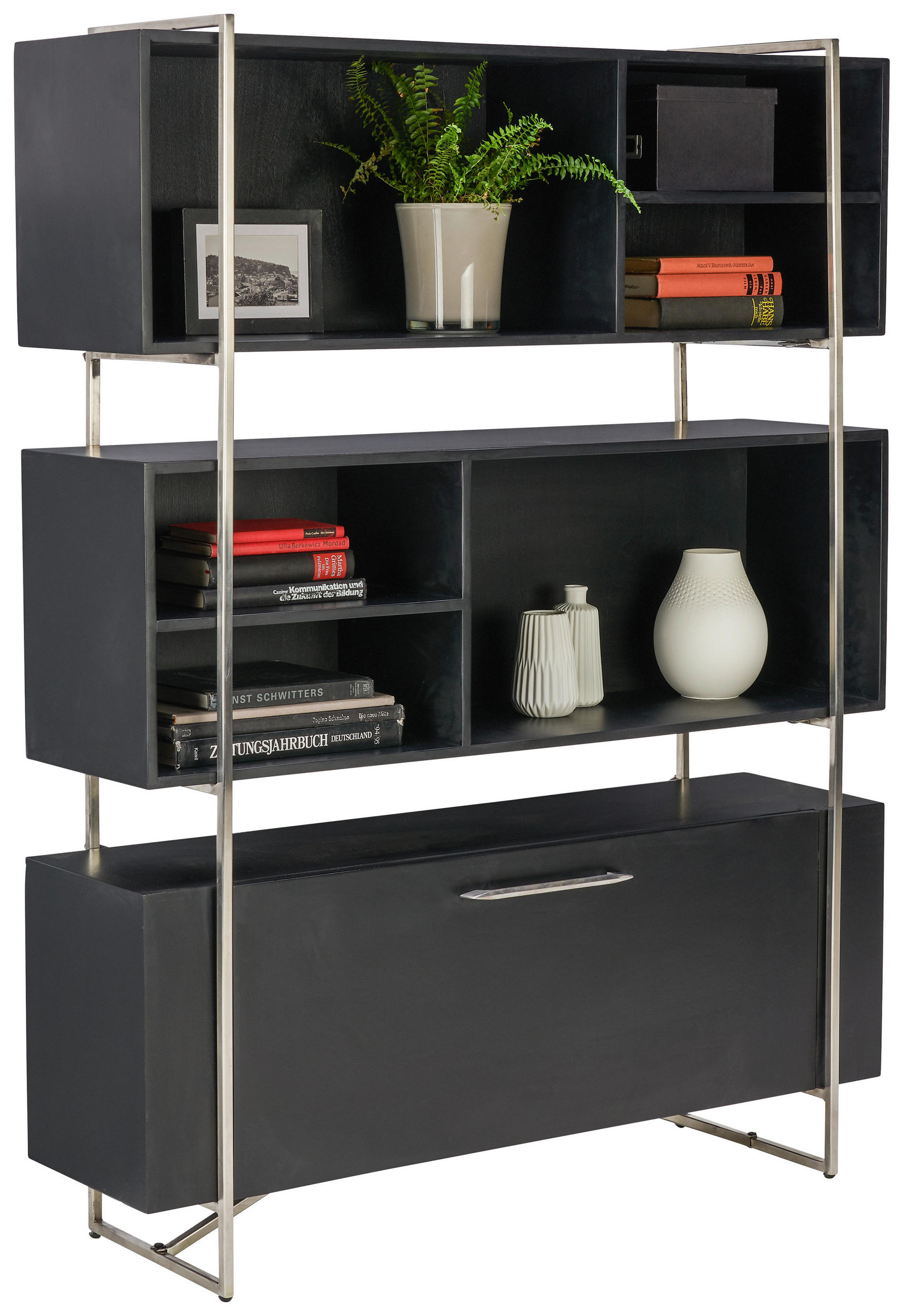 HYLLA i 120/158/35 cm svart, stålfärgad  - stålfärgad/svart, Design, metall/trä (120/158/35cm) - Lomoco