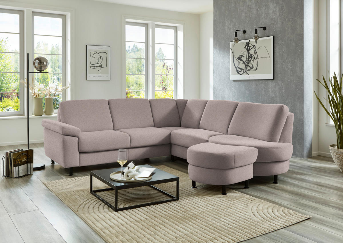 ECKSOFA Flachgewebe Rosa  - Schwarz/Rosa, Konventionell, Textil/Metall (248/252cm) - Beldomo Comfort