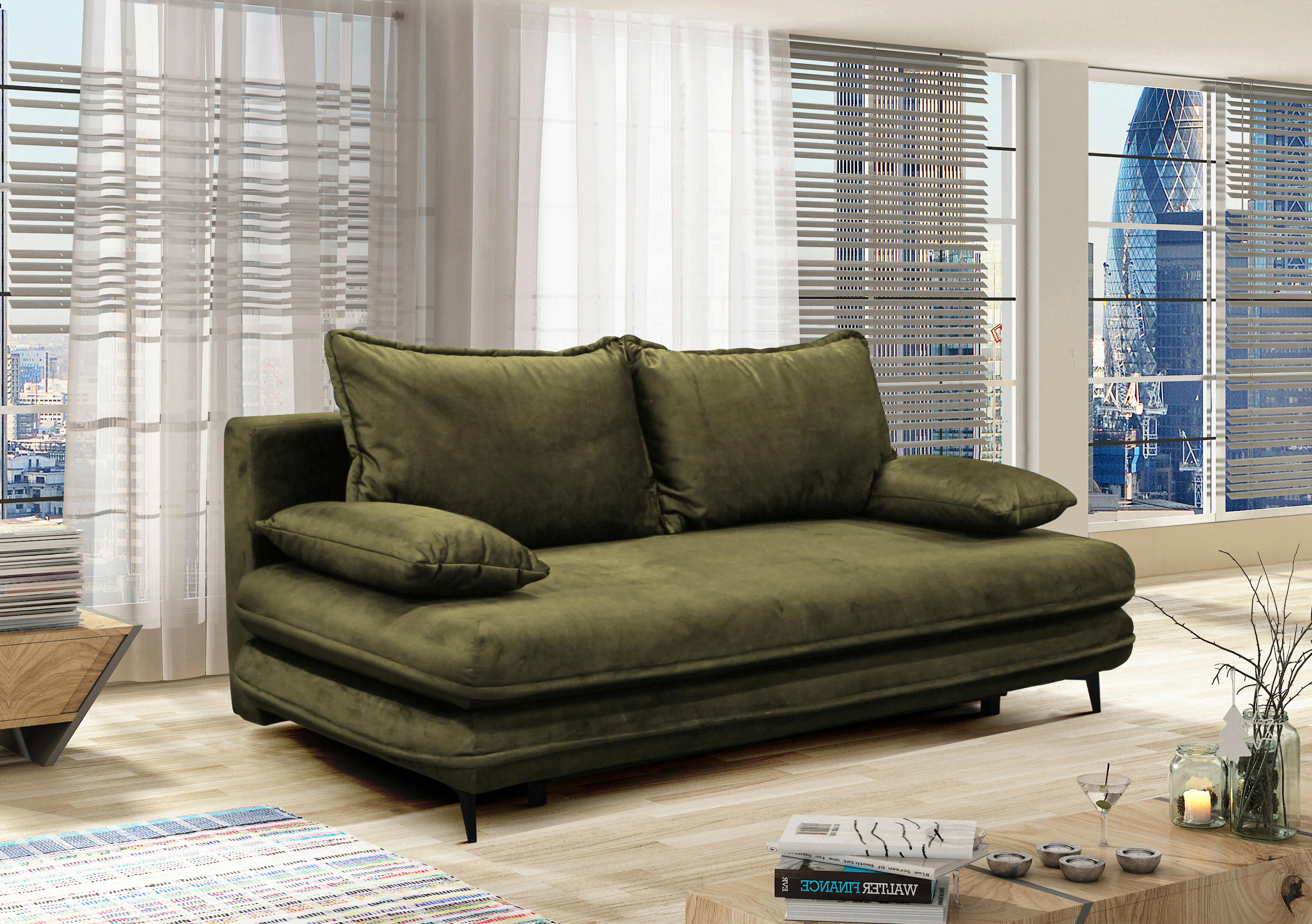 SCHLAFSOFA in Velours Dunkelgrün  - Dunkelgrün/Schwarz, Design, Kunststoff/Textil (217/73/86/106cm) - MID.YOU