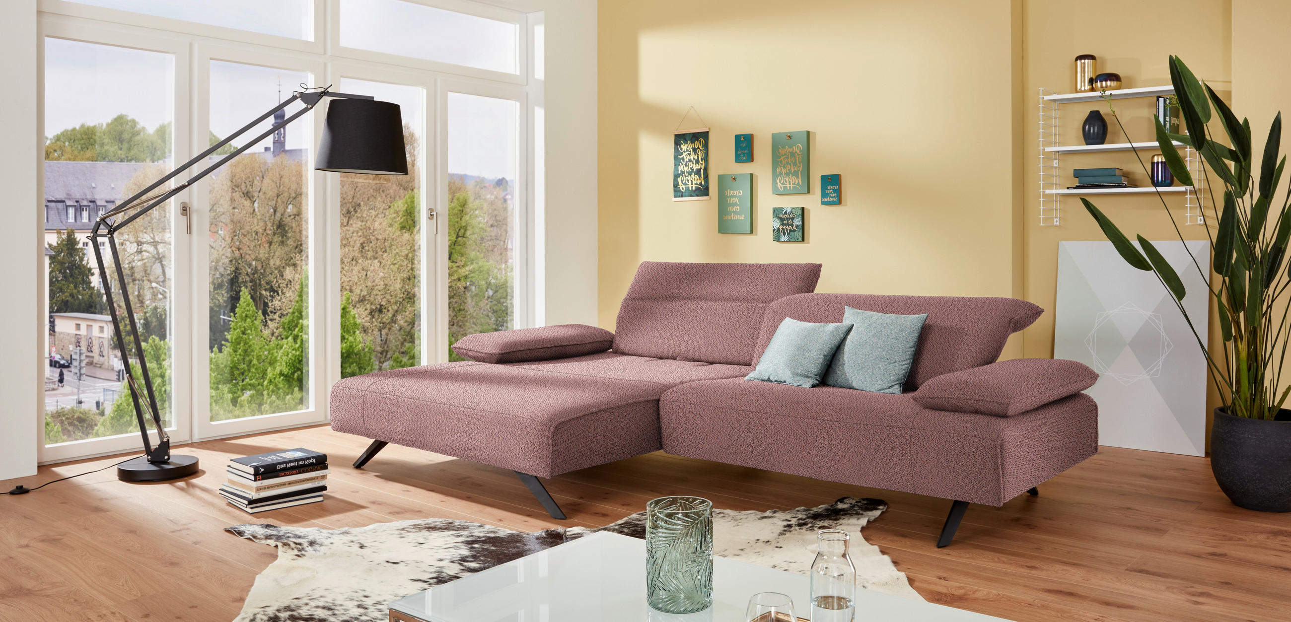 ECKSOFA in Flachgewebe Rosa  - Anthrazit/Rosa, Design, Textil/Metall (166/280cm) - Johann Jakob