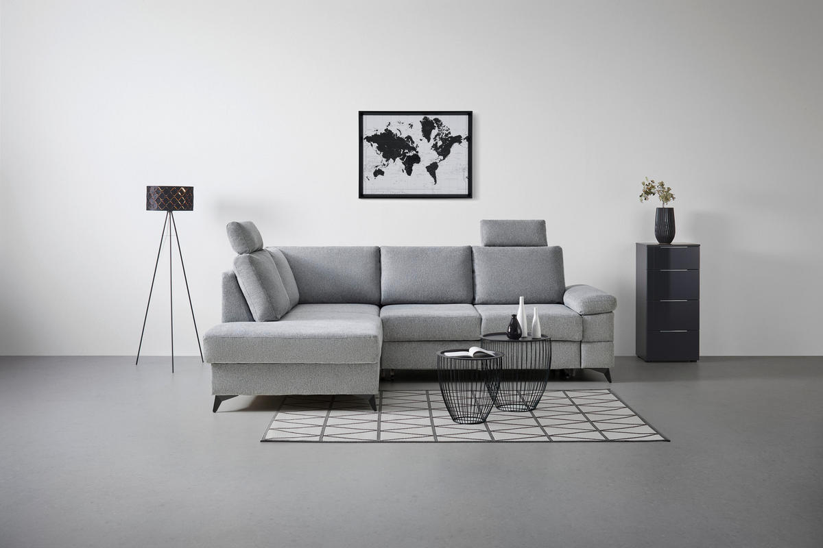 ECKSOFA Webstoff Grau  - Schwarz/Grau, Modern, Textil/Metall (189/87-103/250cm) - MID.YOU